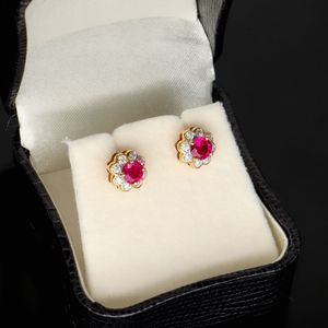 18ct Gold Ruby and Diamond Cluster Earrings