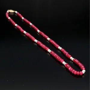14k Gold Clasp Ruby and Pearl Necklace