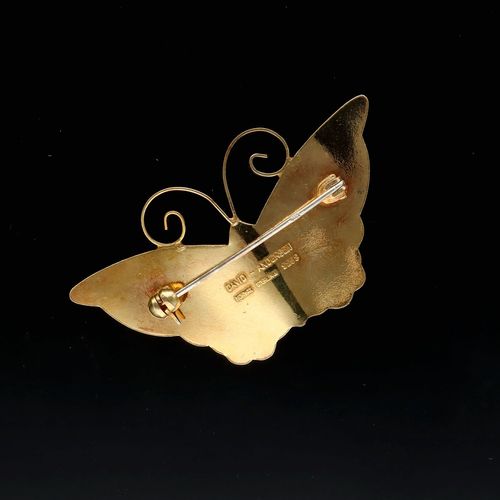 Green Enamel and Silver Gilt Butterfly Brooch by David Andersen image-4