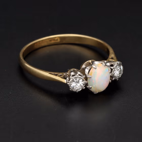 Cabochon Opal & Old Mine Cut Diamond Ring