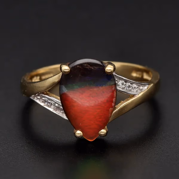 Gold Ammolite Spinel Ring