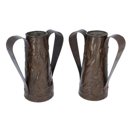 Quality Pair of Newlyn Arts and Crafts Vases by Obed Nicholls image-1