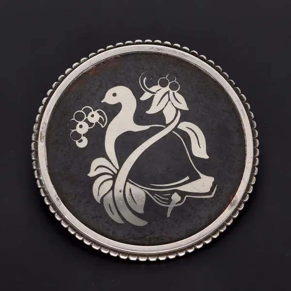 Rare Iron and Sterling Silver Bird Design Brooch