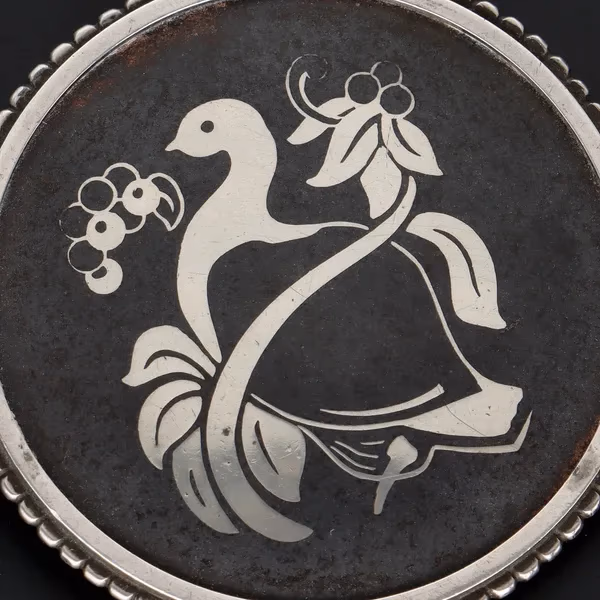 Rare Iron and Sterling Silver Bird Design Brooch