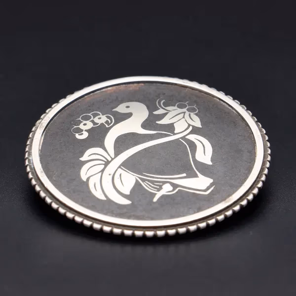 Rare Iron and Sterling Silver Bird Design Brooch