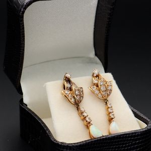 14ct Gold Opal and Diamond Cluster Earrings