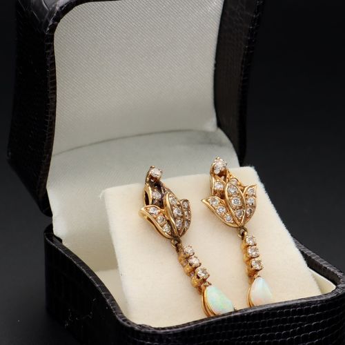 14ct Gold Opal and Diamond Cluster Earrings image-1