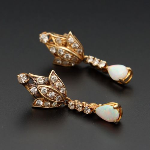 14ct Gold Opal and Diamond Cluster Earrings image-2