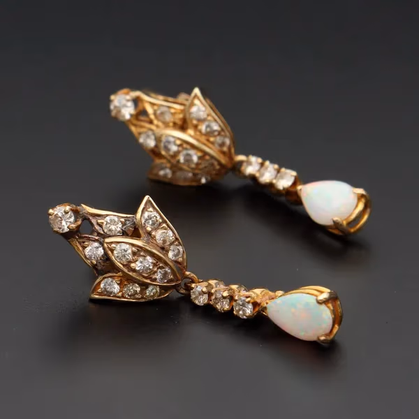 14ct Gold Opal and Diamond Cluster Earrings