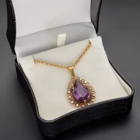 Edwardian 9ct Yellow Gold Rope Chain With Pear-Cut Amethyst Pendant