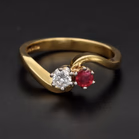 18ct Yellow Gold Diamond & Ruby Swirl Ring