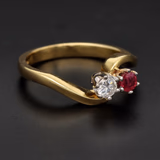 18ct Yellow Gold Diamond & Ruby Swirl Ring
