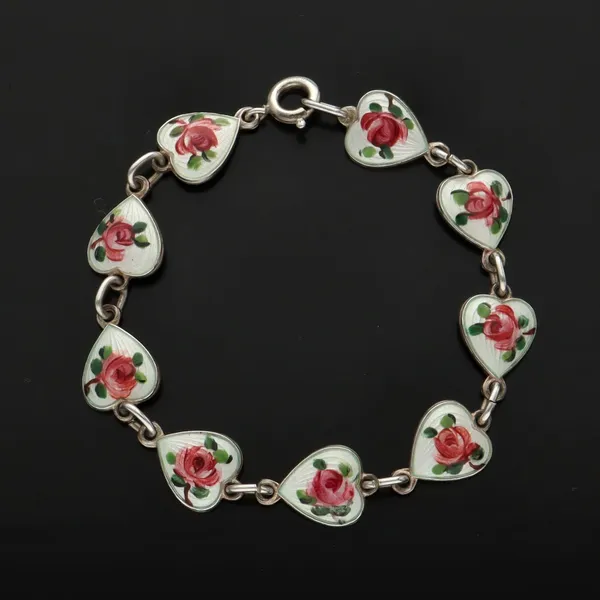 Delicate Norwegian Silver and Enamel Panel Bracelet