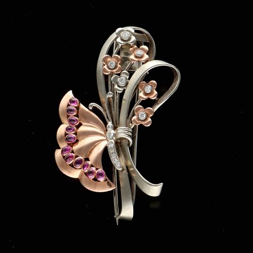 Vintage 14ct Gold Diamond and Ruby Butterfly Clip image-3