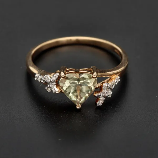 Gold Heart Shape Topaz and Diamonds Ring