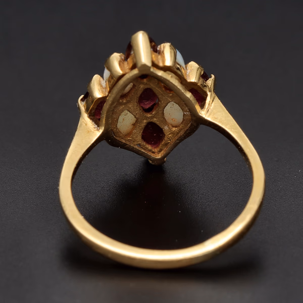 1990s Opal & Garnet Harlequin Ring