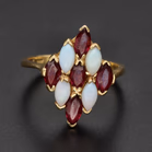 1990s Opal & Garnet Harlequin Ring