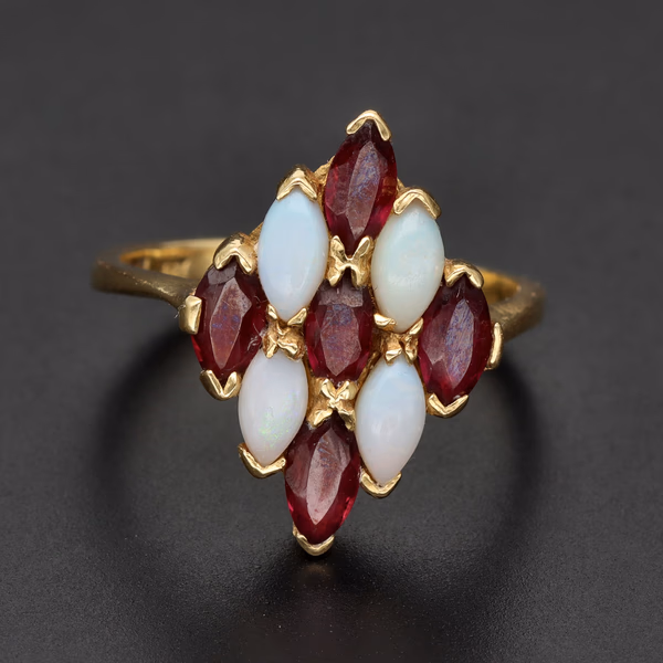 1990s Opal & Garnet Harlequin Ring