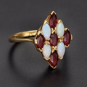 1990s Opal & Garnet Harlequin Ring