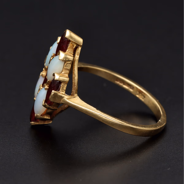 1990s Opal & Garnet Harlequin Ring
