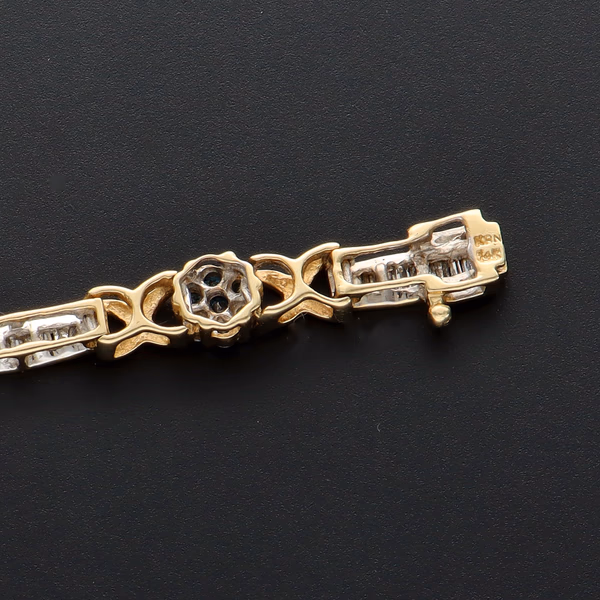 14ct Yellow Gold Daisy Cluster & Baguette Diamond Link Bracelet