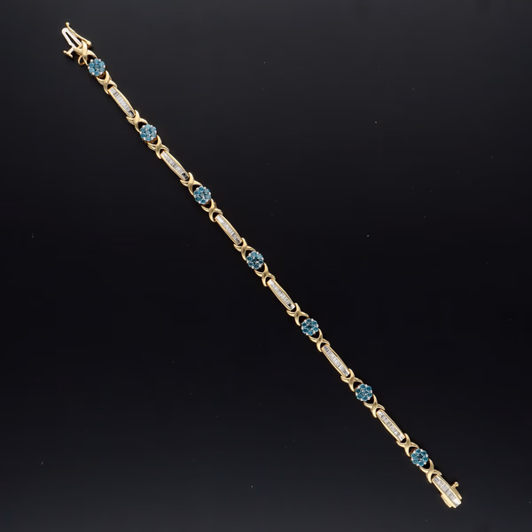 14ct Yellow Gold Daisy Cluster & Baguette Diamond Link Bracelet
