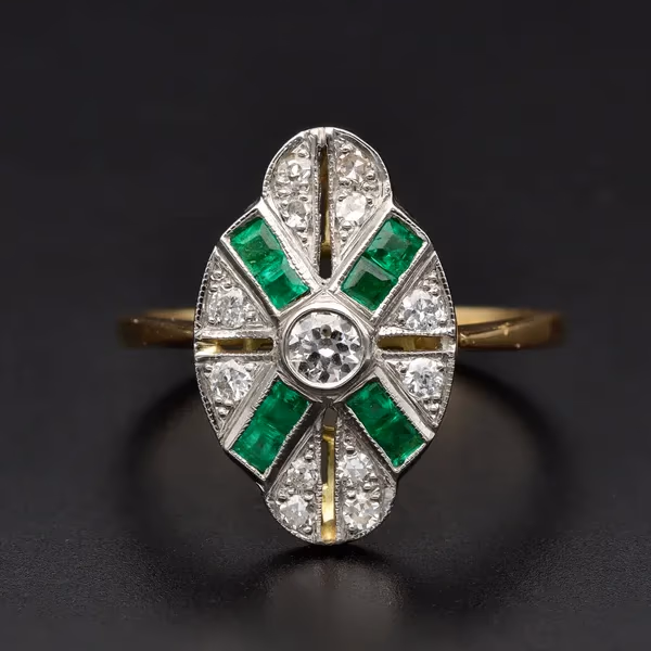18ct Yellow Gold Emerald & Diamond Ring