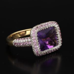 18ct Gold Amethyst Pink Sapphire and Diamond Ring