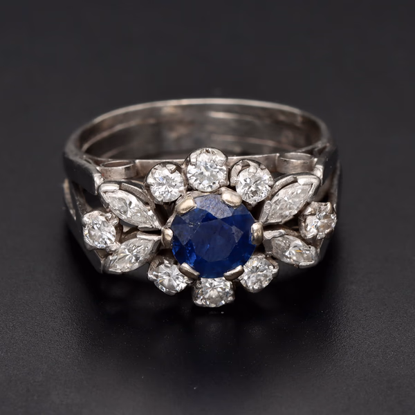Platinum Sapphire and Diamond Ring