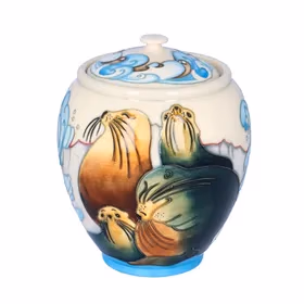 Moorcroft “Seal” Design Lidded Jar