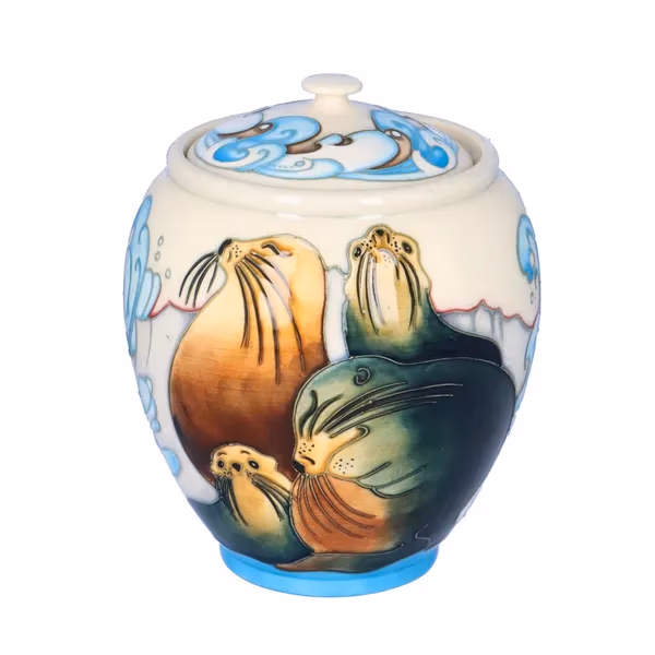 Moorcroft “Seal” Design Lidded Jar