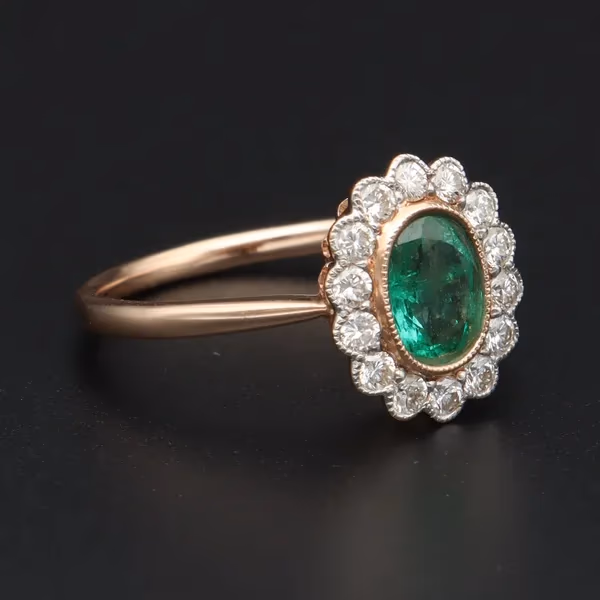 14KT Gold Emerald and Diamond Cluster Ring