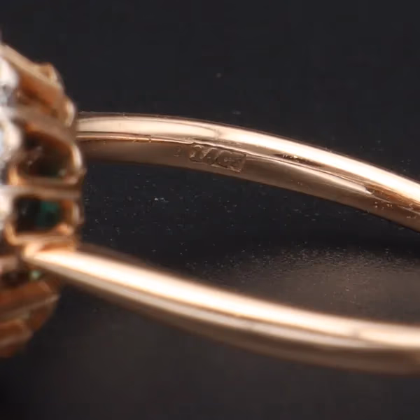 14KT Gold Emerald and Diamond Cluster Ring