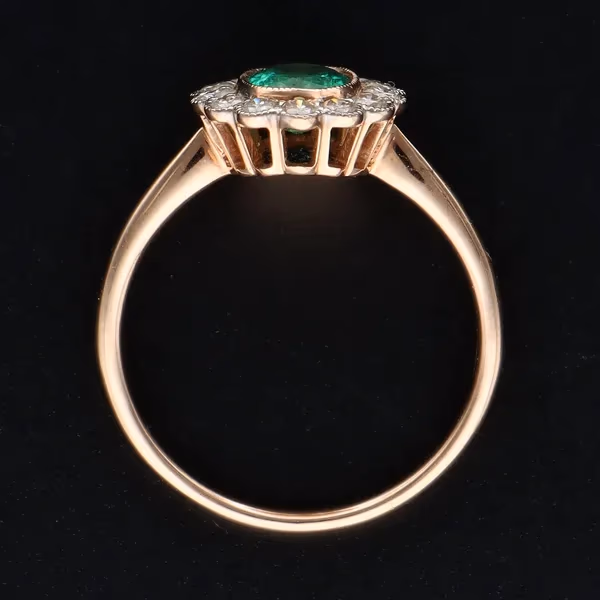 14KT Gold Emerald and Diamond Cluster Ring