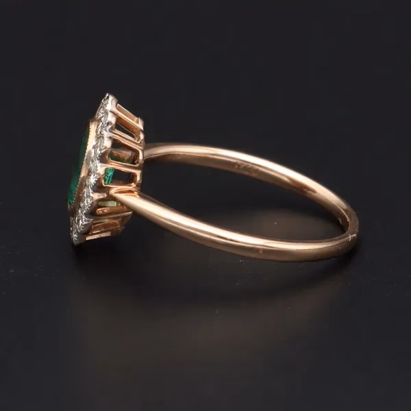 14KT Gold Emerald and Diamond Cluster Ring