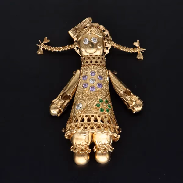 9ct Yellow Gold Rag Doll Pendant