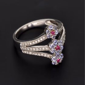 9ct Gold Diamond Tanzanite Ruby Dress Ring