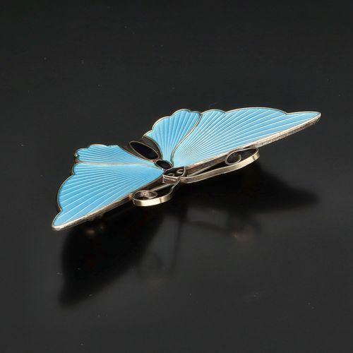 David Andersen Light Blue Enamel and Silver Butterfly Brooch image-4