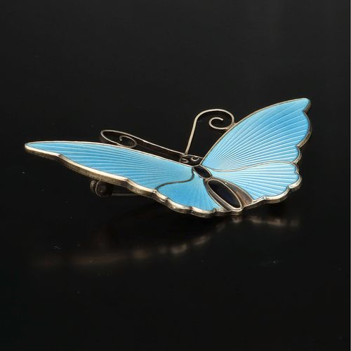 David Andersen Light Blue Enamel and Silver Butterfly Brooch image-2