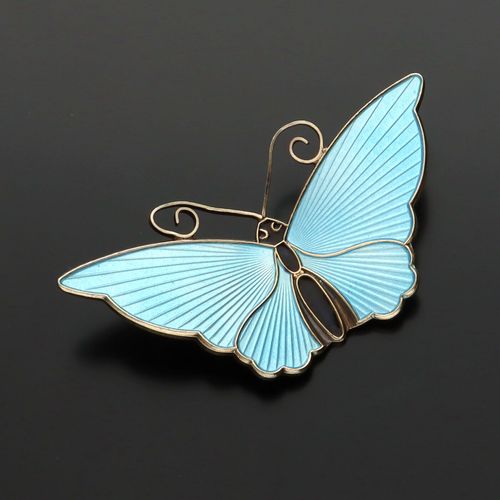 David Andersen Light Blue Enamel and Silver Butterfly Brooch image-1