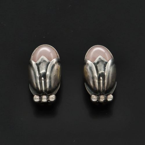 Georg Jensen Earrings | Danish Sterling Silver and Rose Quartz image-1