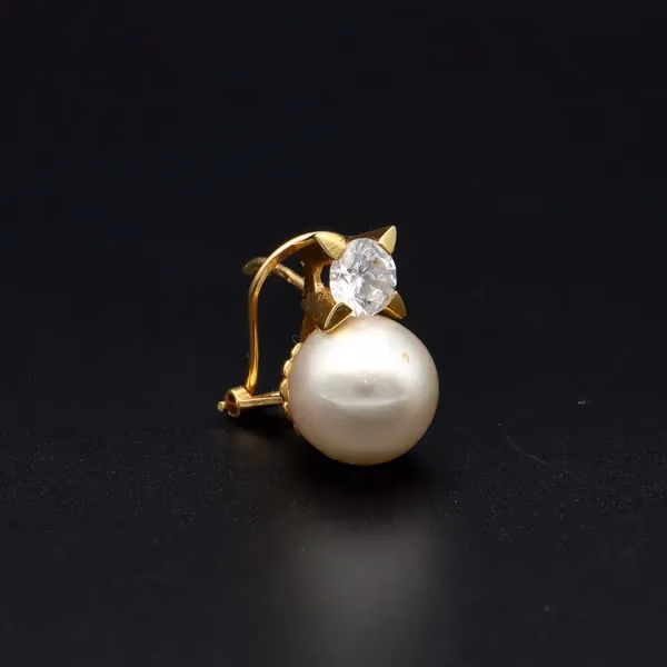 14ct Gold Pearl and CZ Earrings