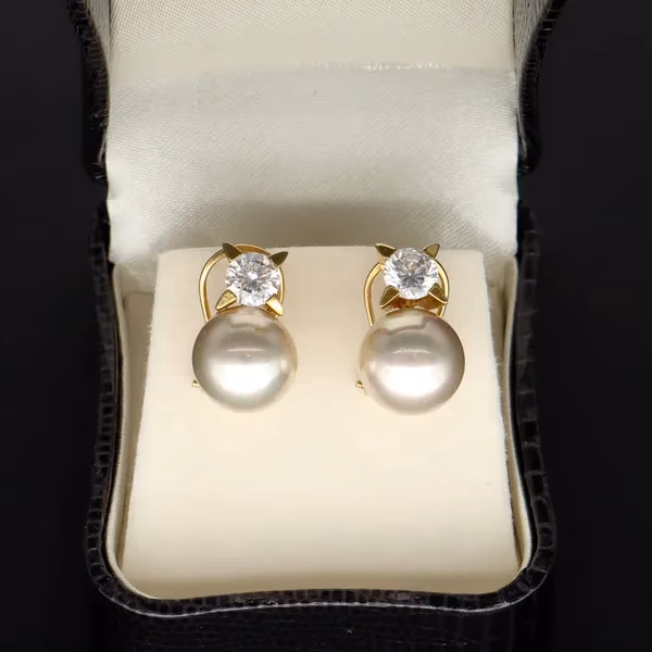 14ct Gold Pearl and CZ Earrings