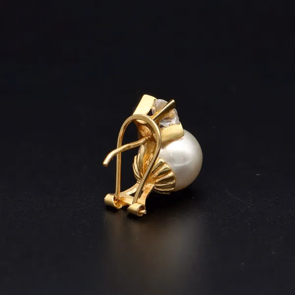 14ct Gold Pearl and CZ Earrings
