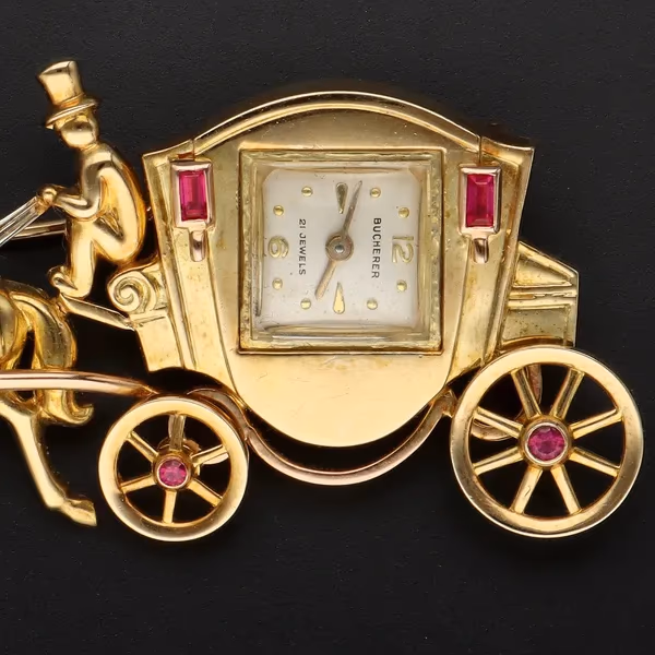 18ct Gold Bucherer Horse and Carriage Brooch
