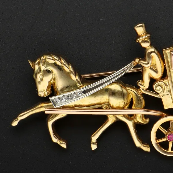 18ct Gold Bucherer Horse and Carriage Brooch