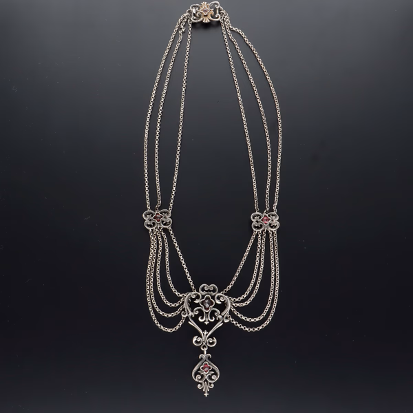 Austro-Hungarian Garnet & Silver Necklace