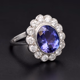 Platinum Tanzanite & Diamond Halo Ring