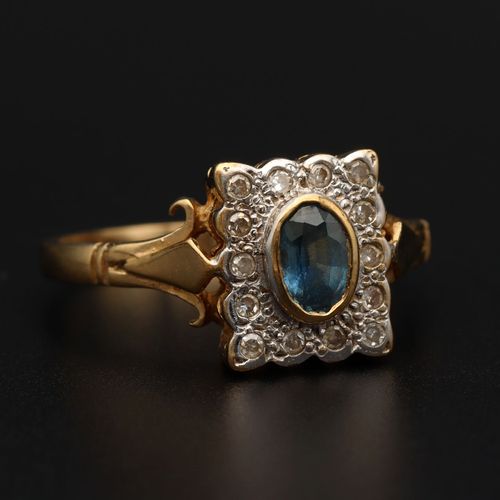 Gold Art Deco Style Sapphire Diamond Ring image-1