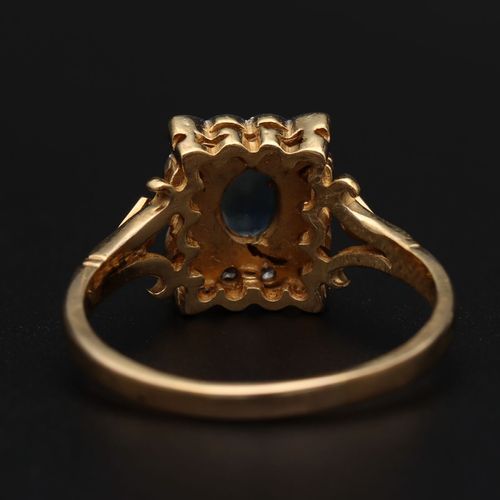 Gold Art Deco Style Sapphire Diamond Ring image-5